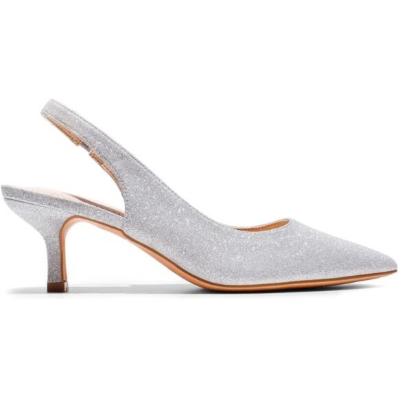 Women’s Closed Toe Kitten Heels Pointed Toe Slingback Low Heels Dress Bridal - Picture 2 of 7